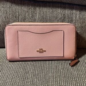 Coach Pink Saffiano Zip Around Wallet with Front Pocket